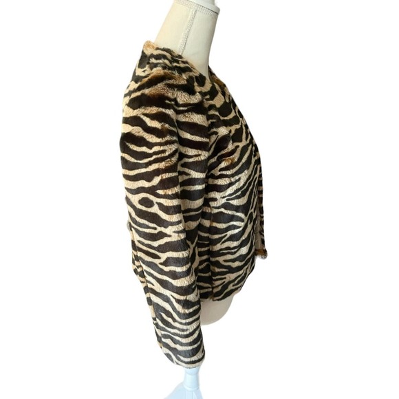 Banana Republic Womens Faux Fur Animal Print Crop Coat Jacket Size S Black - Picture 5 of 9